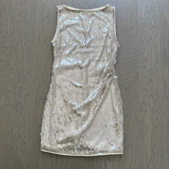 Staud Eton Mini Dress Moon Tan Sequin Embellished - Size Large - Picture 2 of 14